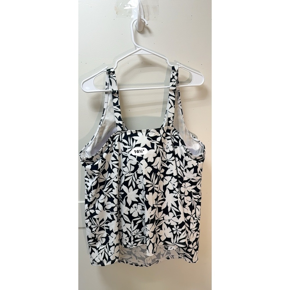 Lands End Womens Tankini 24W DD Built In Bra Floral Swim Black White Vacation - Picture 2 of 8